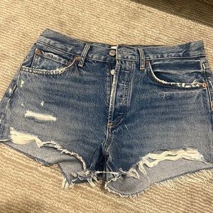 Distressed cut off denim shorts